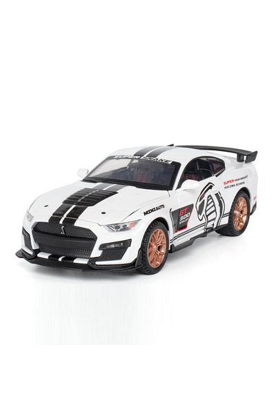 XMD White 1:32 Mustang Shelby Gt500 Miniature Car Model Toys Alloy Diecast Sound Light Doors Opened Pull