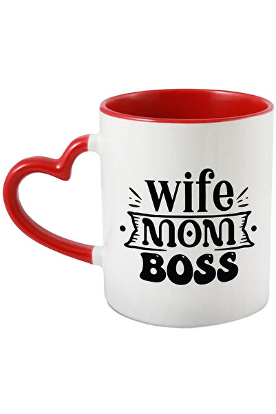 StoryGift Romania Cana Cu Textul In Engleza "wife, Mom, Boss" - Sotie Mama Sefa/patroana Femeie Pu, Cu Maner Inim Stg