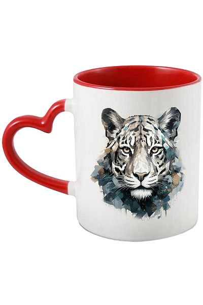 StoryGift Romania Mug With Tiger, Arctic, Mosaic, Wild Animal, Feline, Multicolor 330 Ml, Ceramic, With Heart Handle