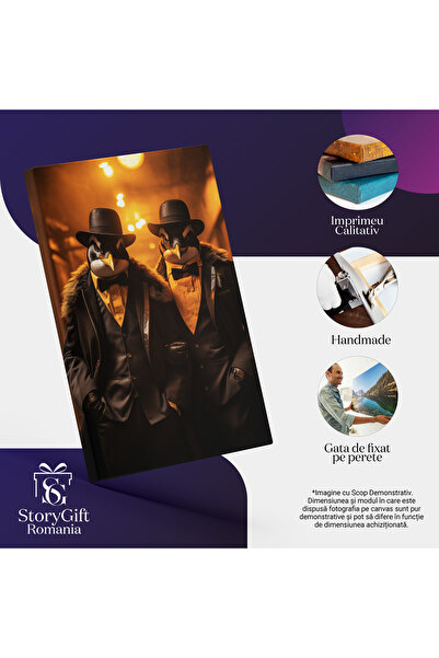 StoryGift Romania Tablou Canvas: Pinguinii Detectivi Doi Pinguini In Misiune Care Se Deghizeaza In Costume Pict