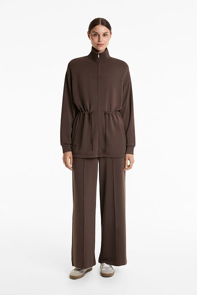 Oysho High collar adjustable waist long jacket with soft-touch modal