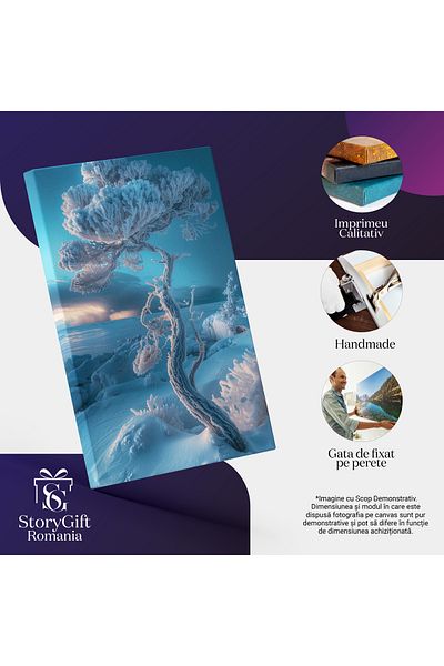StoryGift Romania Tablou Canvas: Majestatea Naturii În Viforul Înghețului Apa Și Copacul În Straie De Iarnă Pictu