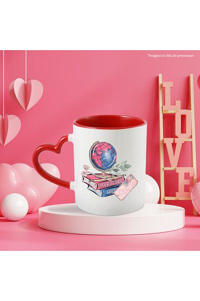 StoryGift Romania Mug With Literature Books and Globe, School, Students, Pencil Case, Pen, Rom, With,STG