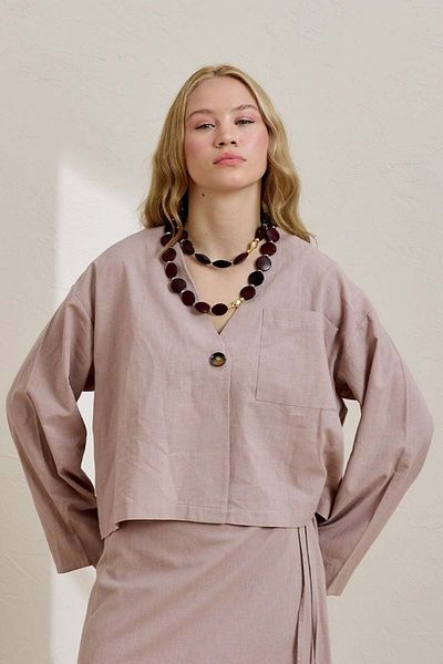Ceylan Otantik Μπουφάν Dusty Rose Organic Linen με μονή τσέπη