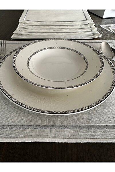 NURHAN HOME COLLECTION 6 Pieces Silver Color Double Row Embroidered American Service