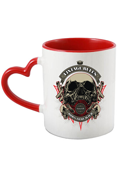 StoryGift Romania Cana Cu Mesaj In Engleza Vintage Rules Born To Be Wild, Craniu, Multicolor 330 M, Cu Maner Inim Stg
