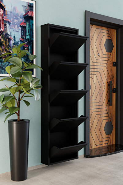 Evdemo 5 Kapaklı Metal Ayakkabılık Siyah