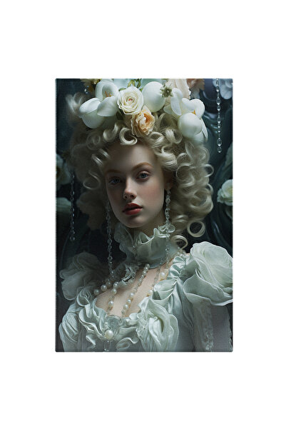 StoryGift Romania Tablou Canvas: Portret Feminin European Cu Flori Și Bijuter...