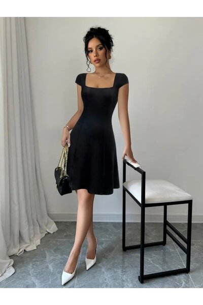 ALPACO Rochie Janjan din crep cu mâneci scurte și guler geometric pentru femei -COLECȚIE