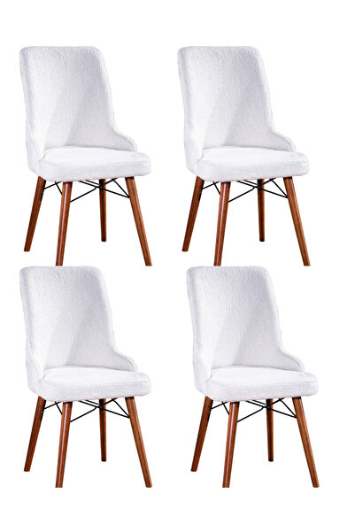 Puklife 4 Adet Toscana Sandalye, Ceviz Ayak Beyaz Renk Sırt