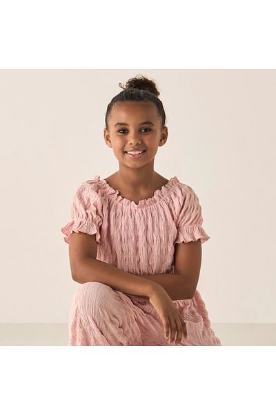 Juniors Textured Top and Pants Set