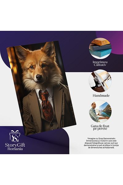StoryGift Romania Canvas Painting: Night Portrait Elegant Fox in Suit and Tie Digital Painting