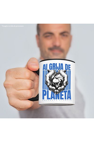StoryGift Romania Take Care of the Planet Mug - Save the Planet, 330ml, Ceramic with Black Handle, With Handle, STG