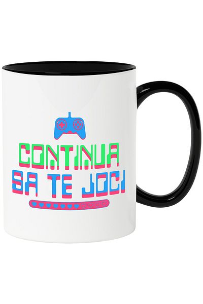 StoryGift Romania Mug With Video Game Style Text Keep Playing PS Controller The Digital World, Ceramic, With Black Handle