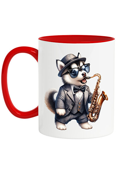 StoryGift Romania Cana cu un catel Husky care canta la saxofon | ilustratie |...