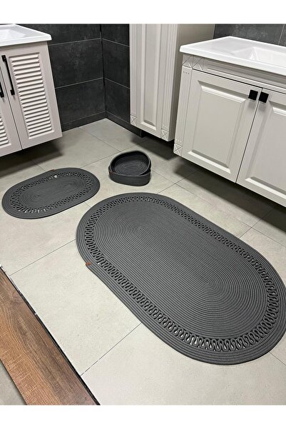 Türkmen Ev Tekstil Антрацит джут Мата Великий розмір 4-х частинний набір для ванної кімнати, набір килимків для ванної кімнати, кошик для ванної кімнати, килимок, набір кошиків