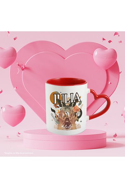StoryGift Romania Mug With Name Iulia, Girl Collage, Butterfly, Flowers, Circle, 330ml, Ceramic with Handle, With,STG.