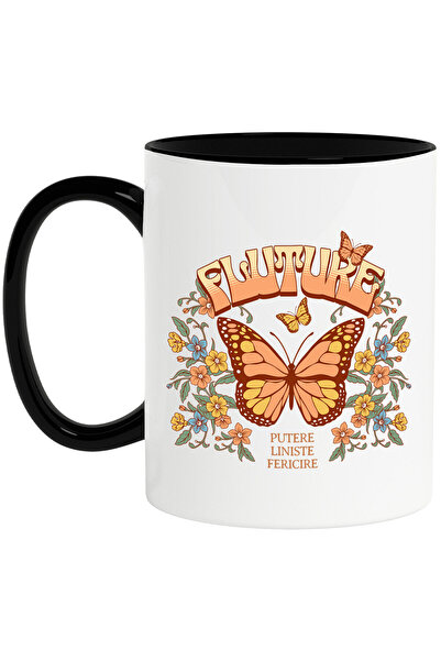 StoryGift Romania Cana Cu Fluture Colorat Portocaliu Text Putere Liniste Feri...