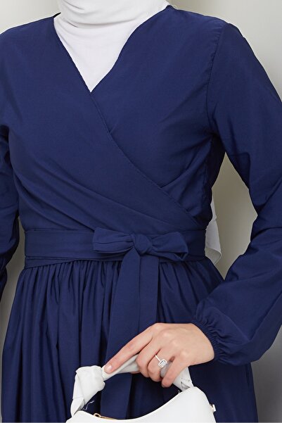Bestenur Tie-Up Blouse Skirt Double Set 1465 - Navy Blue