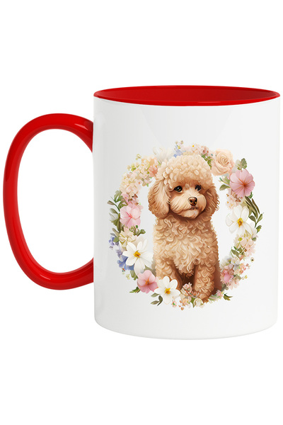 StoryGift Romania Cana Cu Un Catelus Blanos | Putin Trist | Ilustratie | Coroana Din Floricele Div, Cu Maner Rosu Stg