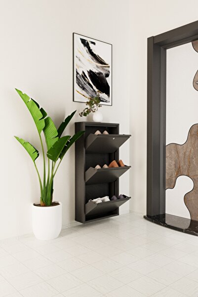 Evdemo Kilitli 3 Kapaklı Metal Ayakkabılık Antrasit