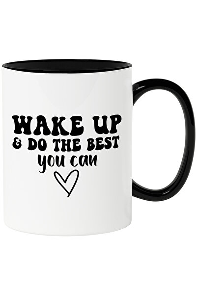 StoryGift Romania Cana Cu Inimioara Si Textul "wake Up & Do The Best You Can" - Trezeste-te Si Da , Cu Maner Negru Stg