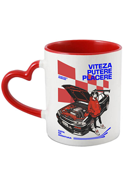 StoryGift Romania Cana Cu Fata Stil Anime Cu Hanorac Rosu Langa Masina Cu Mot...