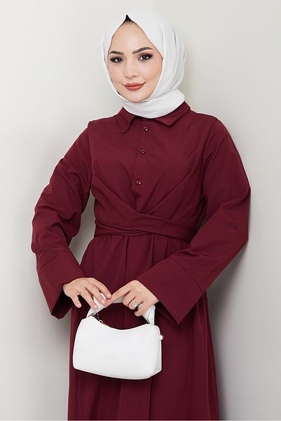 Bestenur Renda Girdling Dress 1467 - Burgundy