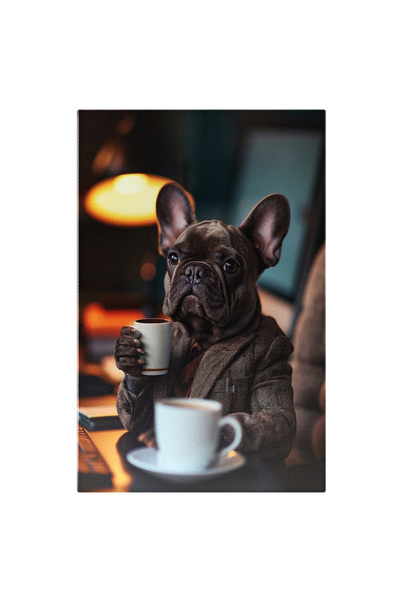 StoryGift Romania Tablou Canvas Bulldogul Francez Și Ceașca De Cafea Director...