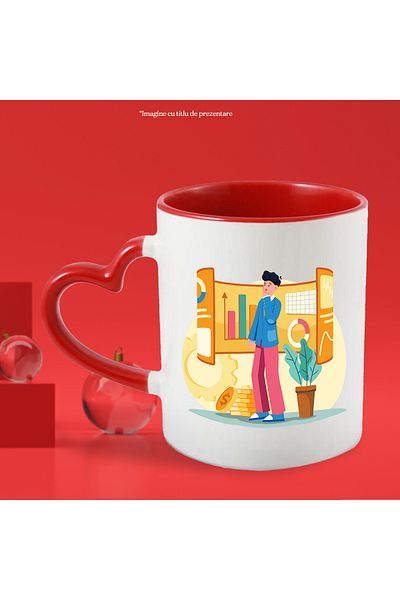 StoryGift Romania Mug With Coins, Graphics, Plan, Multicolor 330 ml, Ceramic with Red Heart Handle, With M,STG