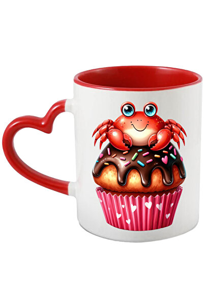 StoryGift Romania Mug with a little crab, illustration, sitting on a muffin, sweet, heart, gift, but, With, STG