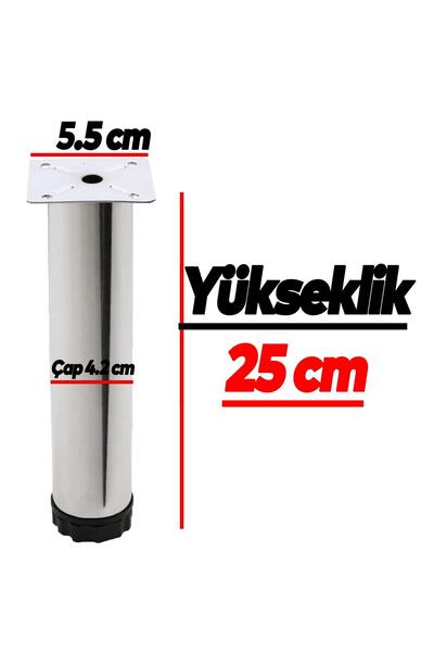 NZB (4 ADET) Mobilya Kanepe Baza Koltuk Metal Yükseltici Destek Ayağı Ayarlanabilir Krom Ayak 25 cm