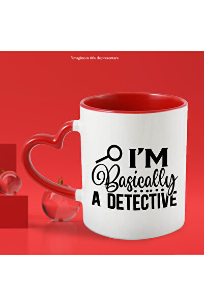 StoryGift Romania Cana Cu O Lupa Si Mesajul "i'm Basically A Detective" - Practic Sunt Detectiv Cu, Cu Maner Inim Stg