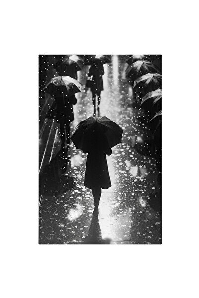 StoryGift Romania Tablou Canvas: Umbre De Oameni Cu Umbrele În Ploaie Pe Stra...