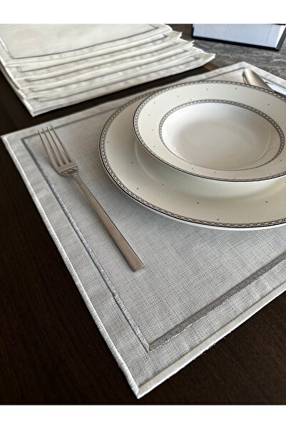 NURHAN HOME COLLECTION 6 Pieces Silver Color Double Row Embroidered American Service