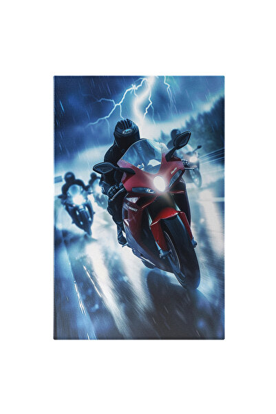 StoryGift Romania Tablou Canvas Motorcycle Race In Timpul Fulgerelor Puternice Si Ploaie Torentiala In Timpul No