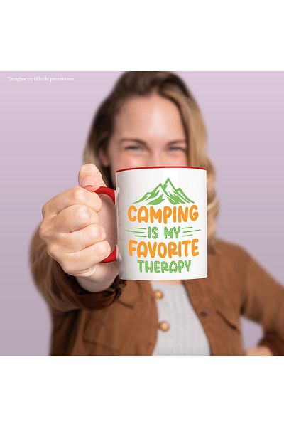 StoryGift Romania Mug with mountains and the message in English "Camping is my favorite therapy" - camping-u, Cu