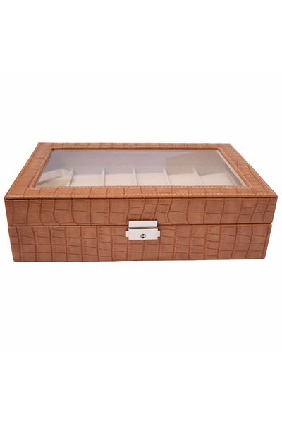 PUFO Elegant storage box with compartments for 12 watches, crocodile print, brown