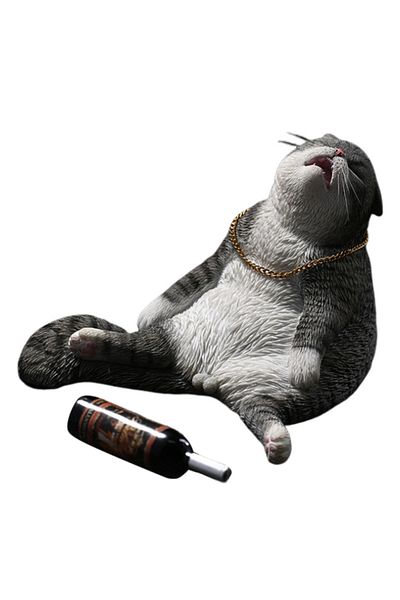Choice Gray Creative Drunk Cat Ornament Automotive Interior Decoration Ornaments Simulated Animal Resin Scu