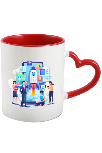 StoryGift Romania Cana Cu Racheta, Portavoce, Telefon, Laptop, Multicolor 330 Ml, Ceramica Cu Mane, Cu Maner Inim Stg