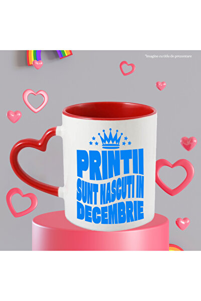 StoryGift Romania Cana Cu Coroana Regala Zi Aniversara Petrecere Luna Nastere Text Printi Nascut I, Cu Maner Inim Stg