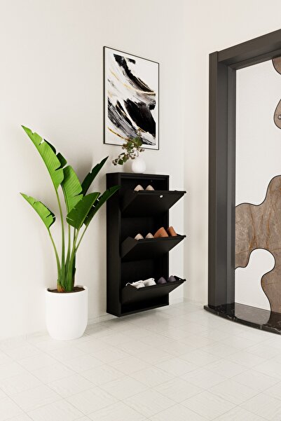 Evdemo Kilitli 3 Kapaklı Metal Ayakkabılık Siyah