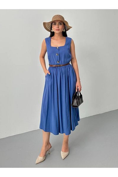 STEPS Square Neck Sleeveless Belted Midi Dress