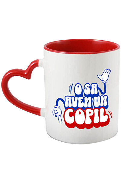 StoryGift Romania Cana Cu Maini Stil Mickey Mouse Deget Aratat In Jos Text O Sa Avem Un Copil, Cer, Cu Maner Inim Stg