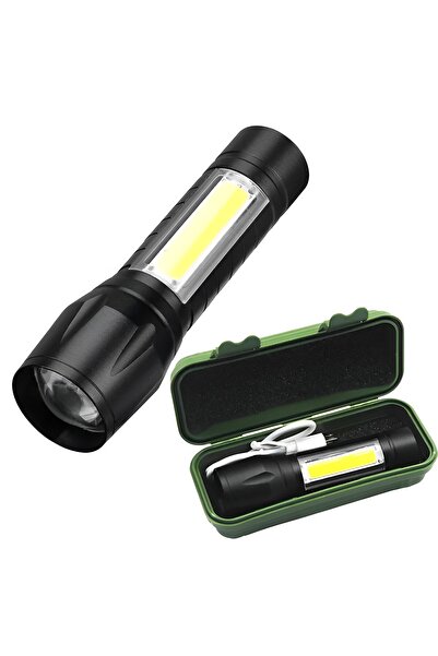 Generic Rechargeable Flashlight Green Plastic Box