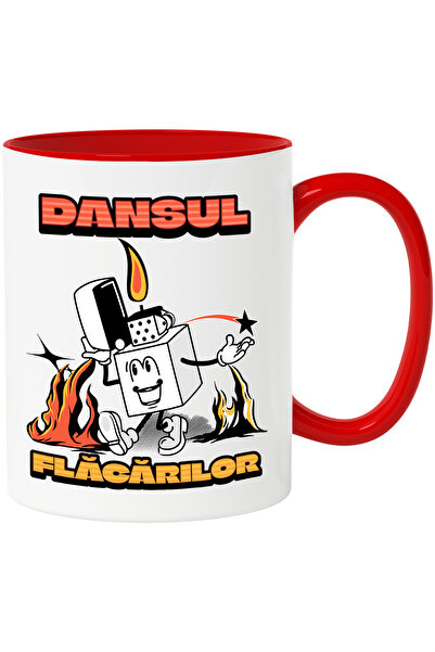 StoryGift Romania Cana Dansul Flacarilor Bricheta Vesela, 330ml, Ceramic Cu Maner Rosu, Cu Maner Rosu Stg