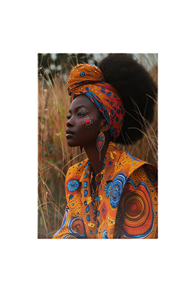 StoryGift Romania Tablou Canvas African: O Femeie Cu Parul Cret Prins Cu Un T...