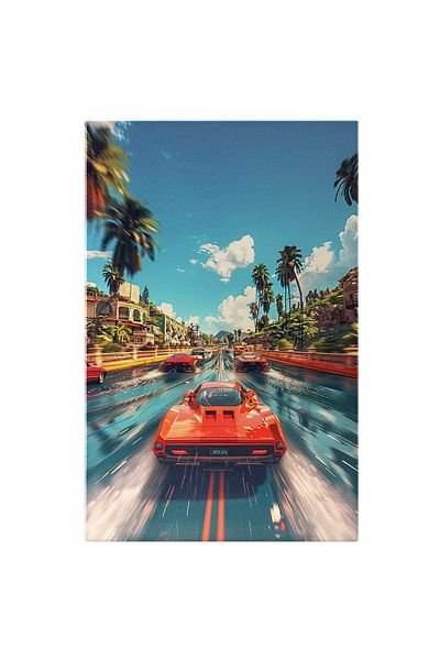 StoryGift Romania Tablou Canvas: Automobil Sport Masina De Lux Rosie Care Merge Cu Viteza Luminii Pe O Strada Di
