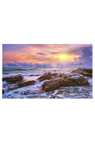 StoryGift Romania Pânză Tablou 40 X 25cm - Plaja Skagsanden În Lofoten: Fiord, Apus, Nor, Peisaj, Norvegia