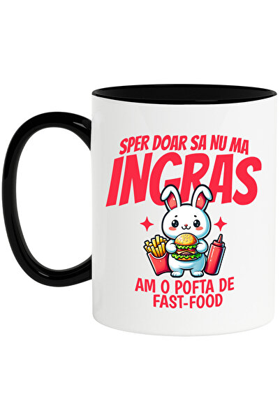 StoryGift Romania Cana Cu Iepure Alb Blajin Cu Fast Food Burger Si Cartofi Pr...